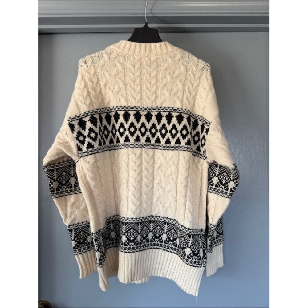 Vine & Love Women's Cream Black Nordic Sweater Cable Knit Crew Neck sz Large - Picture 2 of 6